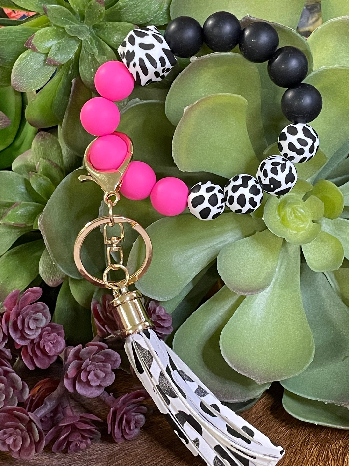 Cow Print Silicone Wristlet Keychain