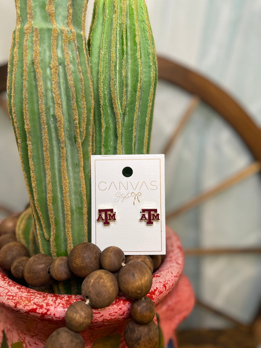 enamel Texas A&M University logo post earrings