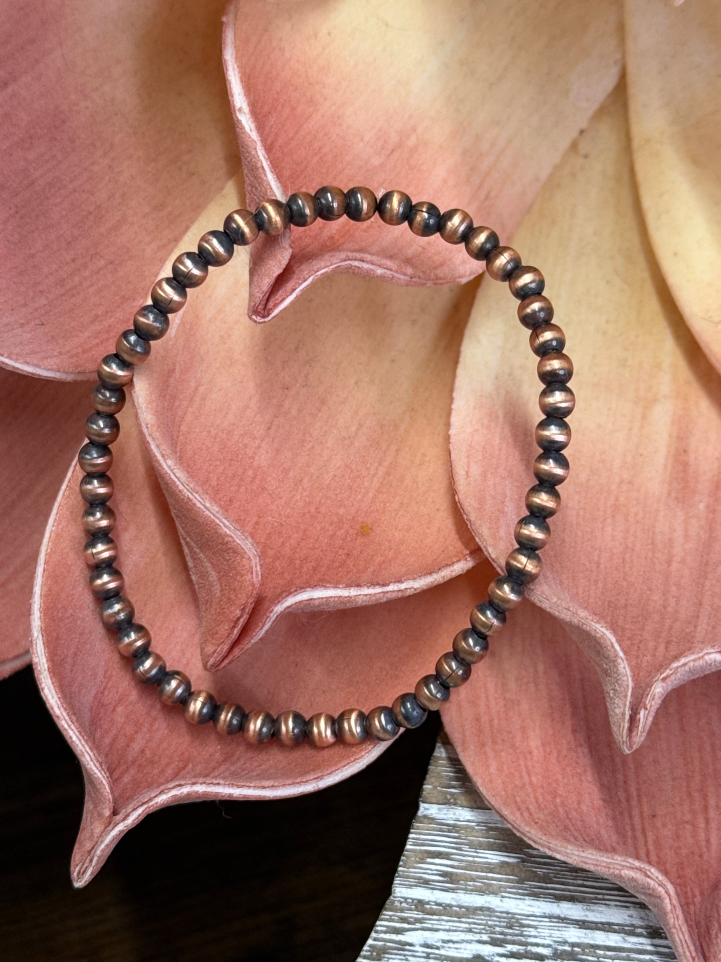 Copper pearl bracelet with 4mm beads, simple stretch everyday boutique jewelry