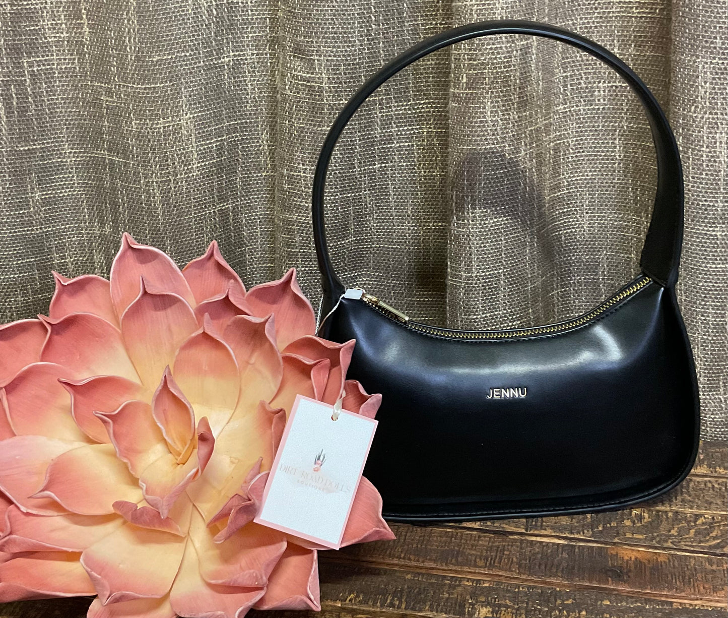 Plains Structured Shoulder Bag in smooth vegan leather with a sleek, minimalist design, featuring a top zipper closure, inner zip pocket, and gold-tone hardware for a polished finish. Compact and elegant, ideal for everyday wear or dressy occasions.