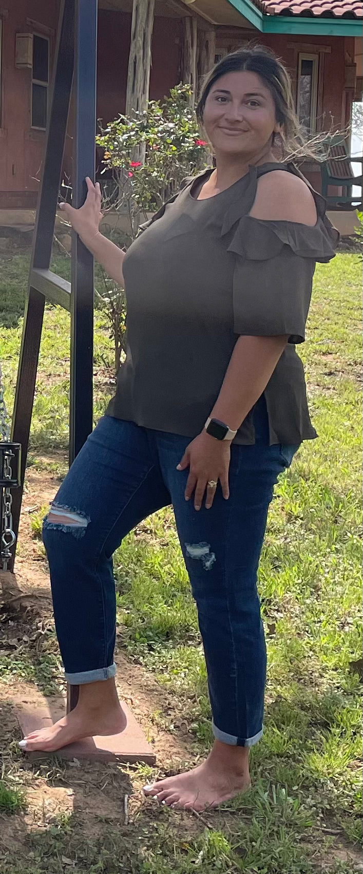 Ruffle Detail Cold Shoulder Blouse - Also in Curvy Dolls