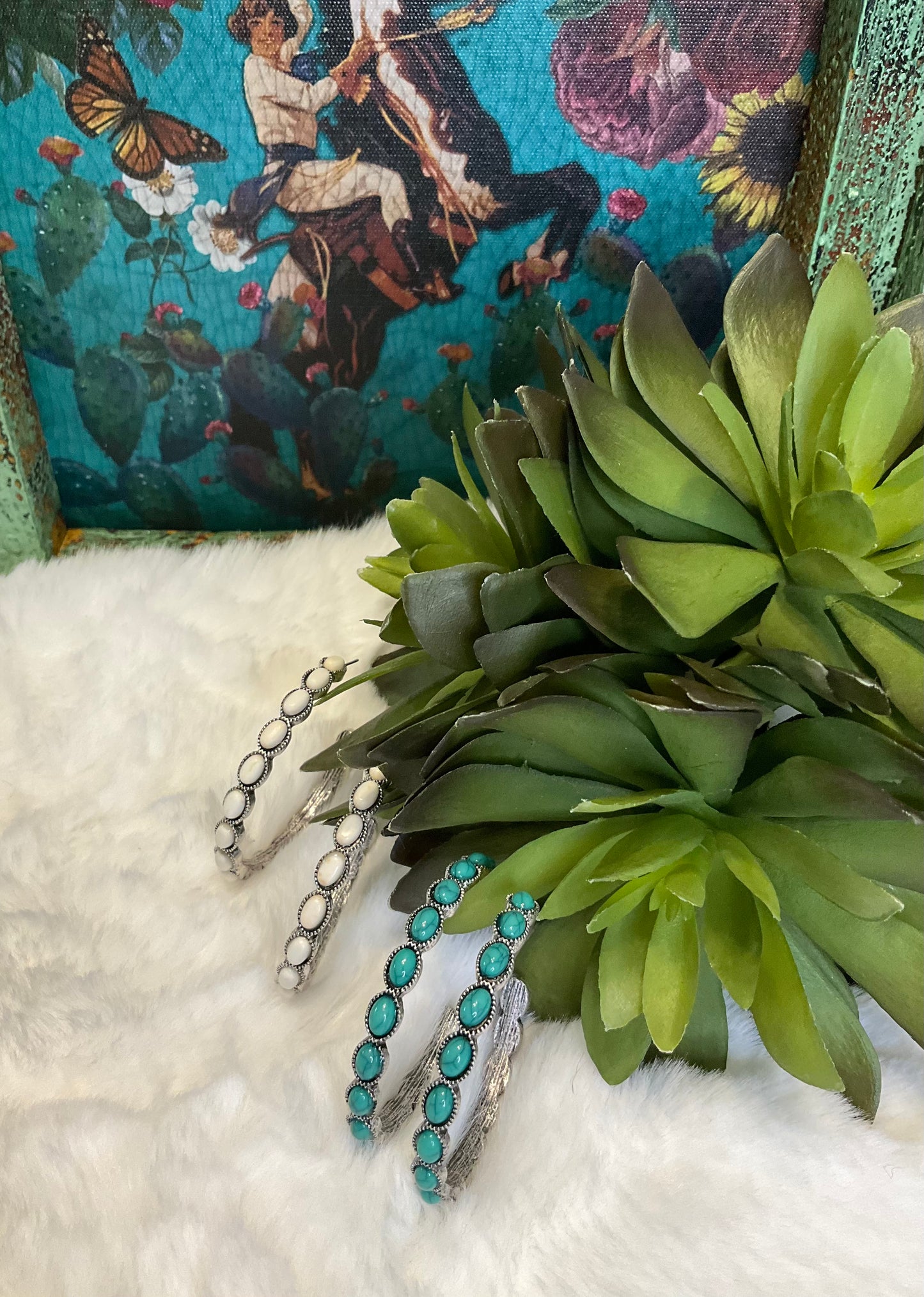 Boulder Stone Hoop Earrings