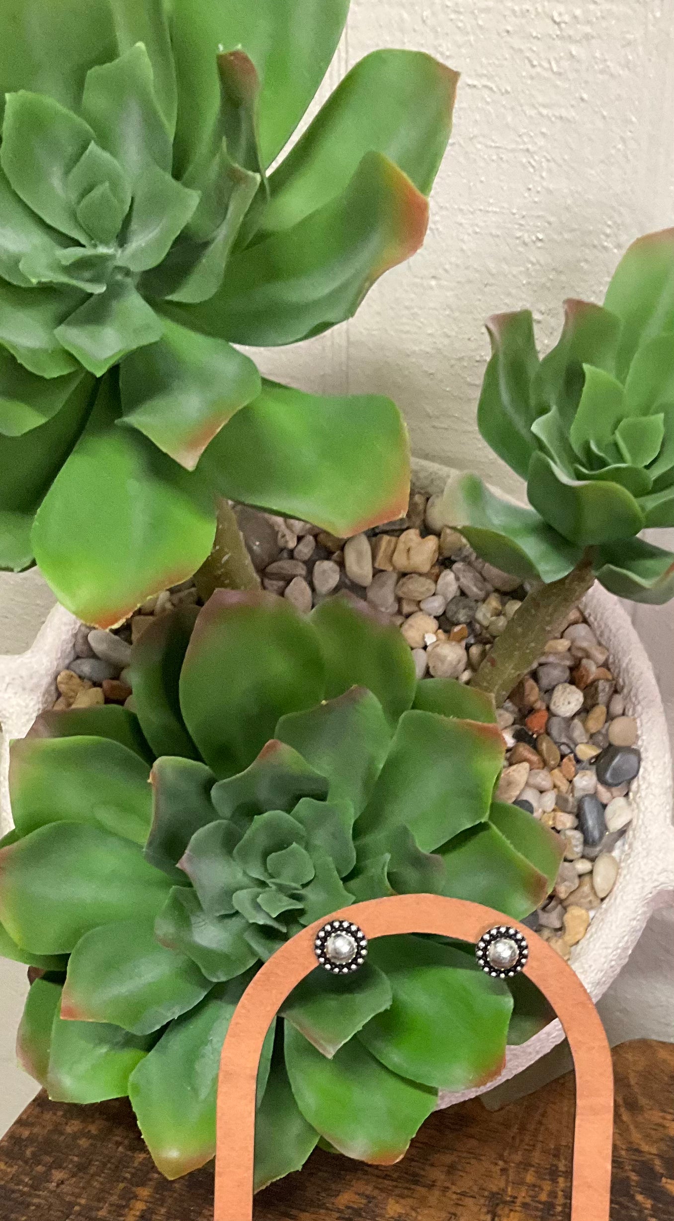 1/2" round silver-tone stud earrings with bubble-dot edging, western-inspired design