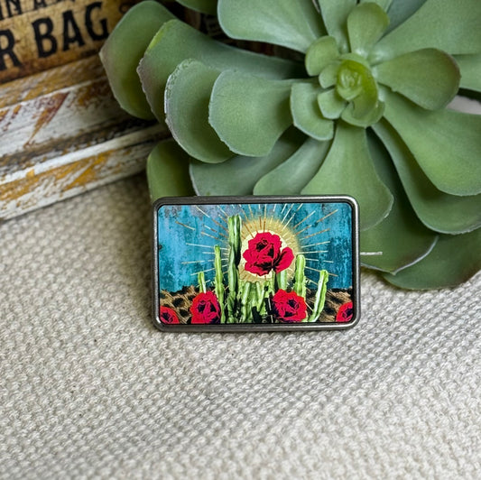 Boho Cactus Rose Belt Buckle