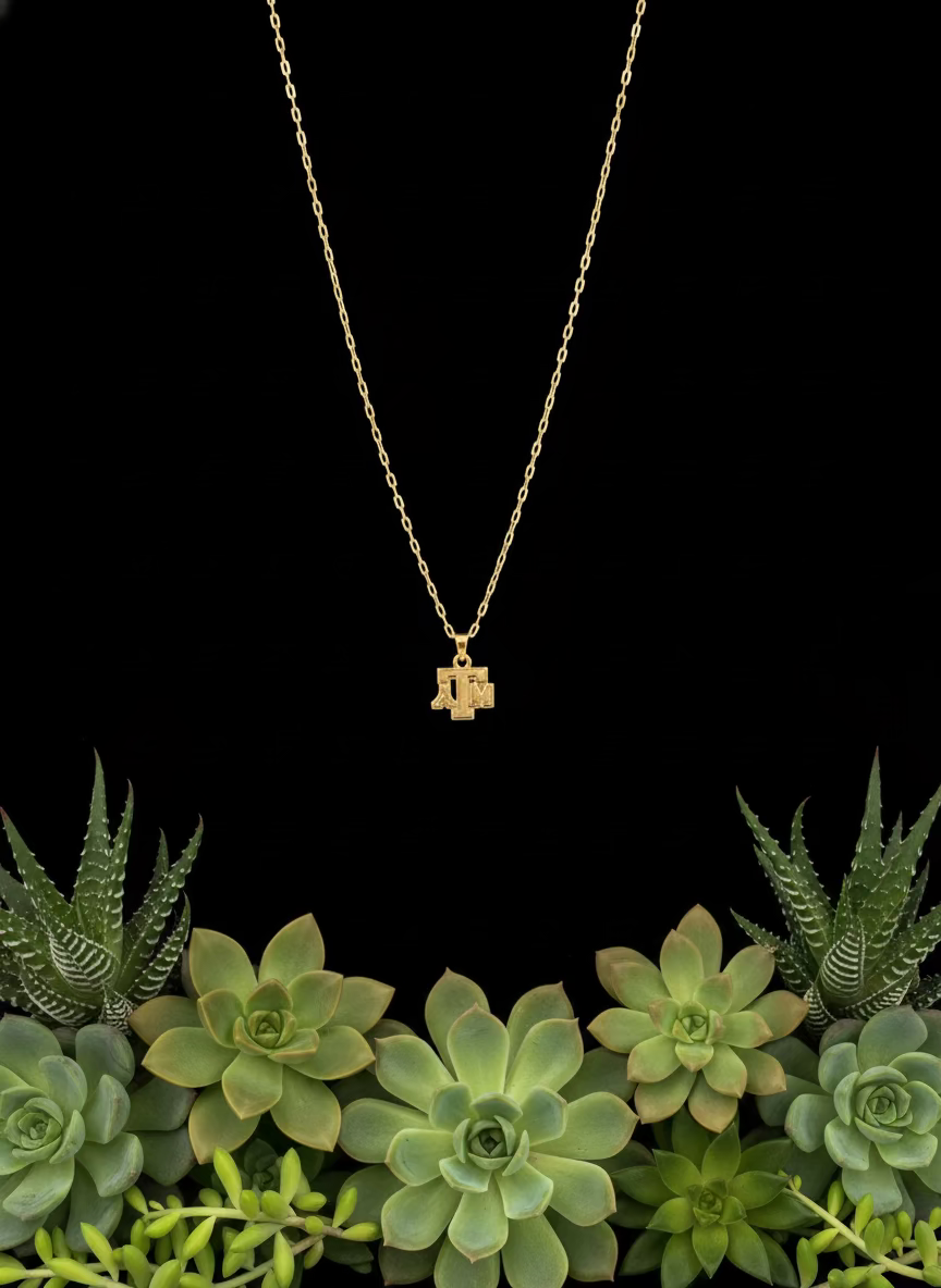 24K gold plated Texas A&M University logo pendant necklace