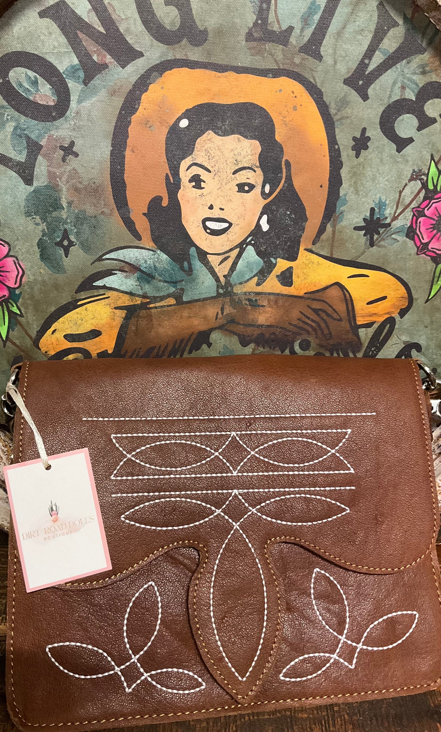 Texarkana Boot Stitch Crossbody in genuine leather with intricate boot stitch embroidery on front, back, and strap – classic western-style crossbody bag with snap flap closure.