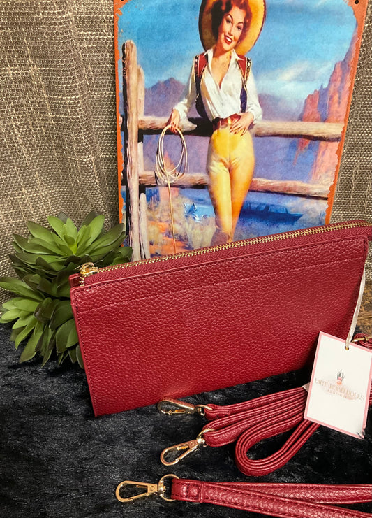 Balcones Heights Convertible Bag in soft pebbled faux leather with zippered closure and five compartments – versatile clutch, wristlet, or crossbody for organized everyday style.