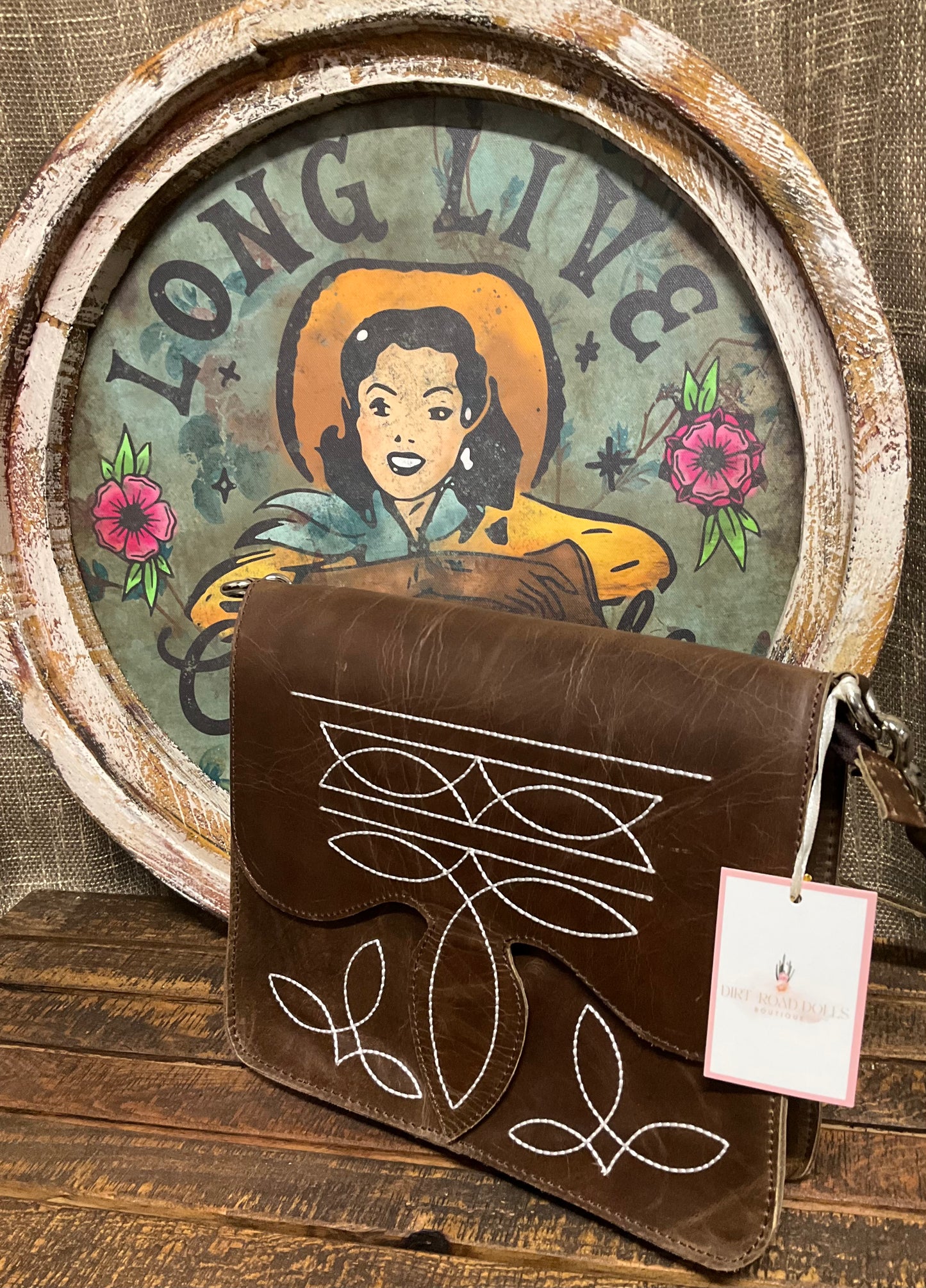 Texarkana Boot Stitch Crossbody in genuine leather with intricate boot stitch embroidery on front, back, and strap – classic western-style crossbody bag with snap flap closure.
