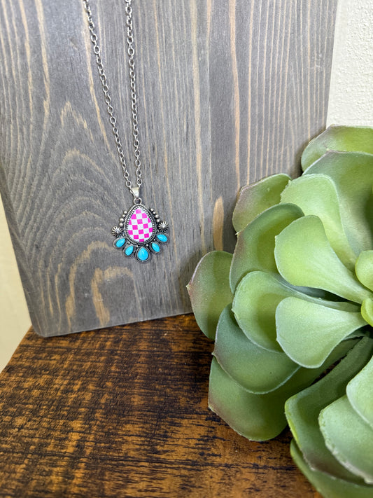 Checkered Teardrop Necklace