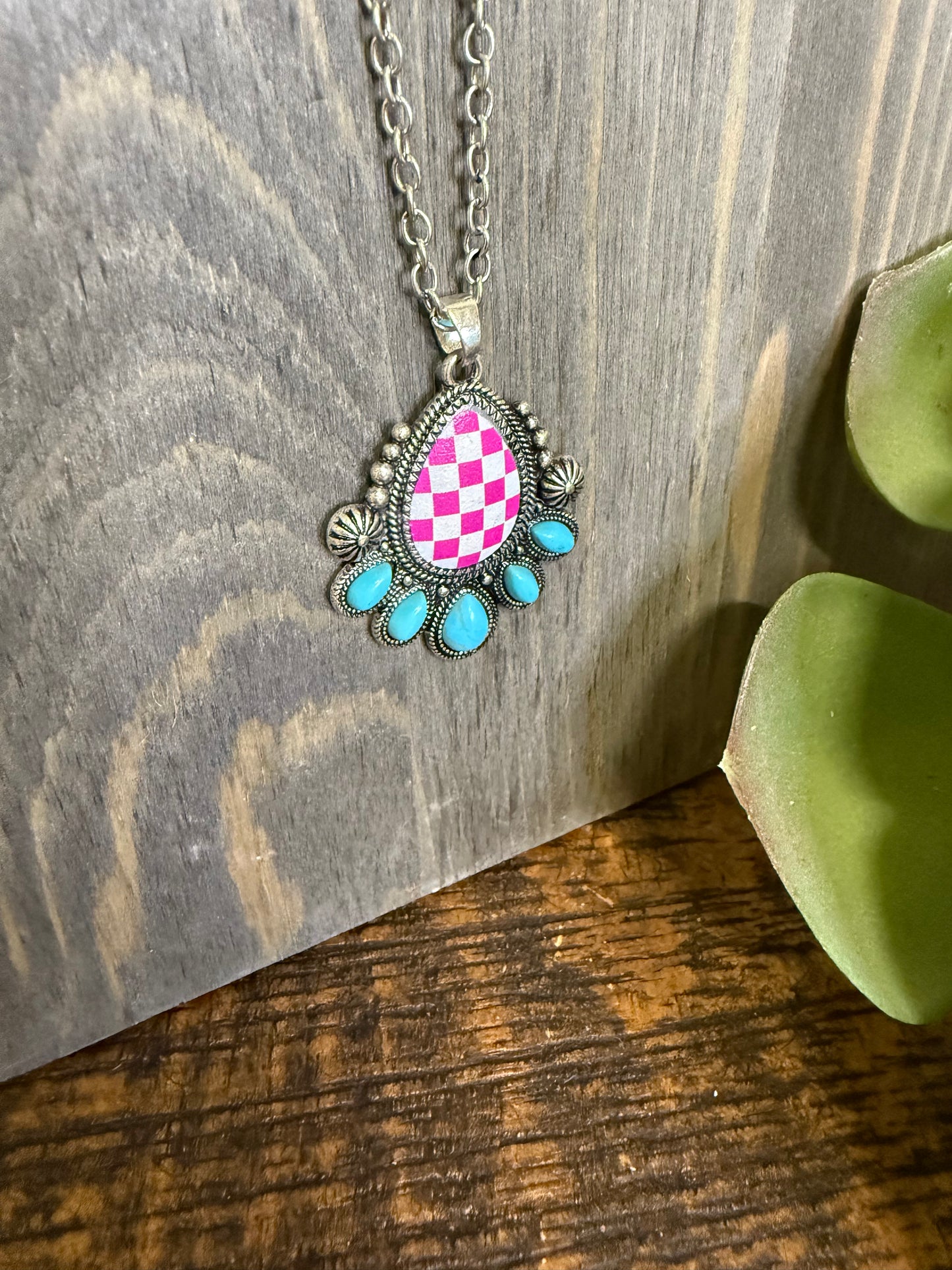 Checkered Teardrop Necklace