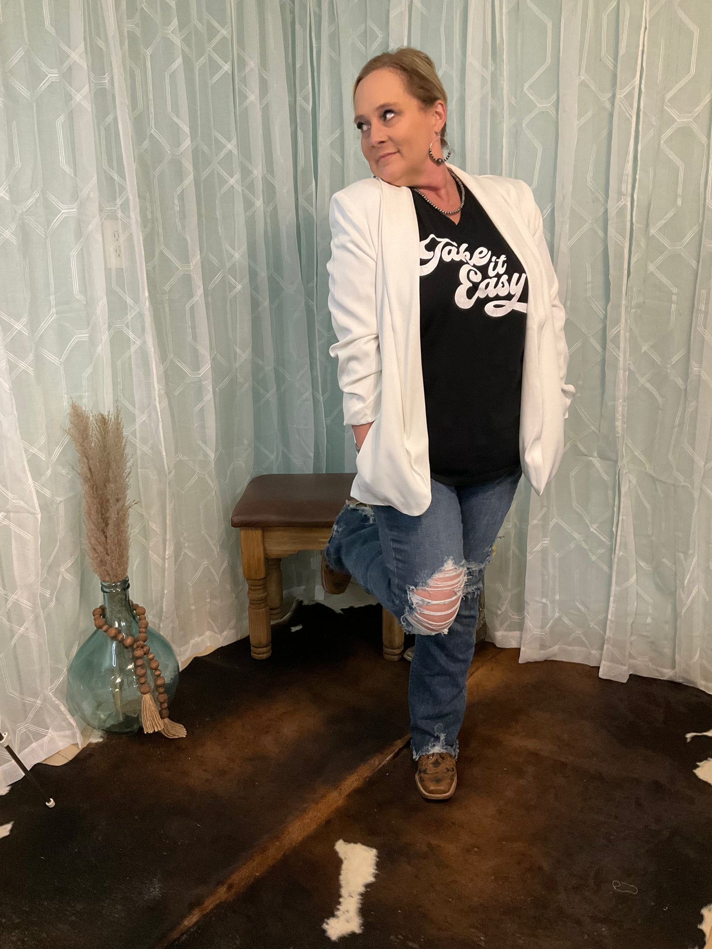 Rouched Sleeve Blazer