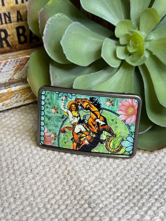 Retro Cowgirl Belt Buckle