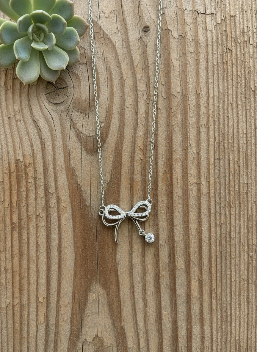Sparklebound Sterling Bow Necklace