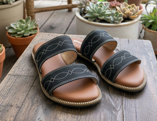 Eliza Western Embroidery Slides