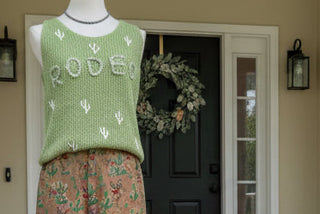 Lightweight knit sweater tank with RODEO lettering and cactus embroidery, western casual boutique top