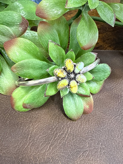 Sterling silver cuff bracelet with Palomino turquoise cluster design, artisan one of a kind piece
