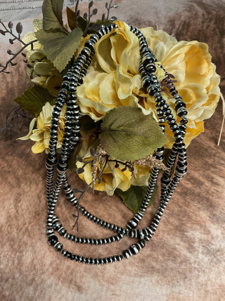 Long black and silver beaded necklace 66 inch wrap style layering jewelry