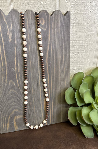 long copper and ivory bead necklace 32 inch lightweight everyday jewelry