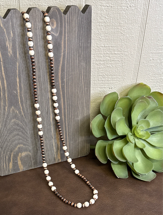 copper tone necklace with white stone beads long layered western style necklace