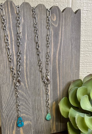 silver lariat necklace chunky chain turquoise stone western jewelry