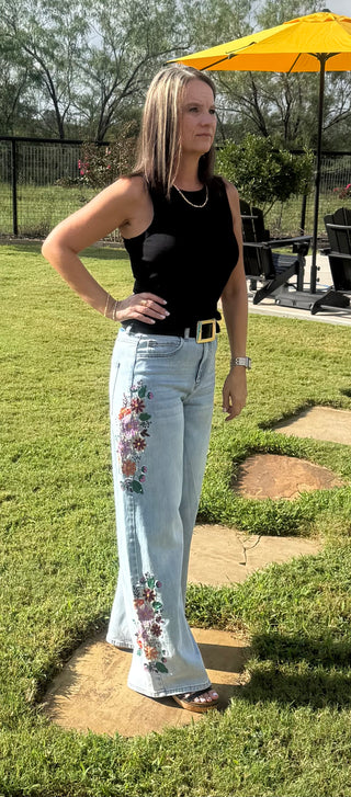 Painted Petals Embroidered Jeans