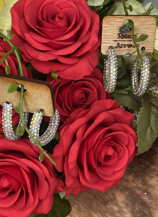 rhinestone hoop earrings in rose gold and silver lightweight sparkly boutique jewelry