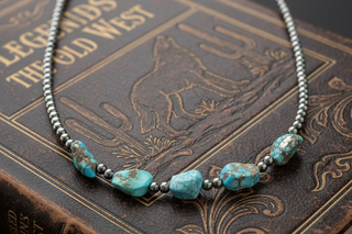 Delicate sterling silver pearl necklace with genuine Golden Hills turquoise stones and extender chain.