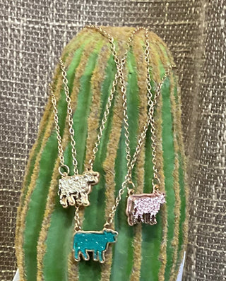 druzy cow pendant necklace pink turquoise gold rose gold western jewelry