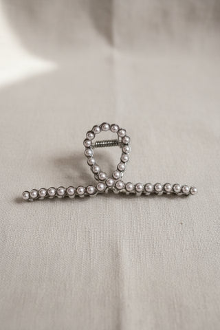 large silver pearl claw hair clip 4.75 inch strong hold hair accessory