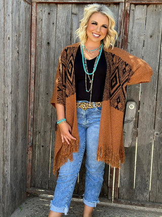 rust aztec kimono western boho lightweight layering piece boutique outfit fall kimono styling
