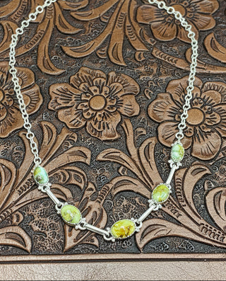 Palomino turquoise link necklace in sterling silver, handmade western statement jewelry