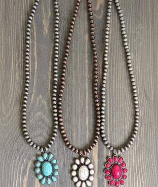pearl necklace with turquoise statement pendant western style jewelry