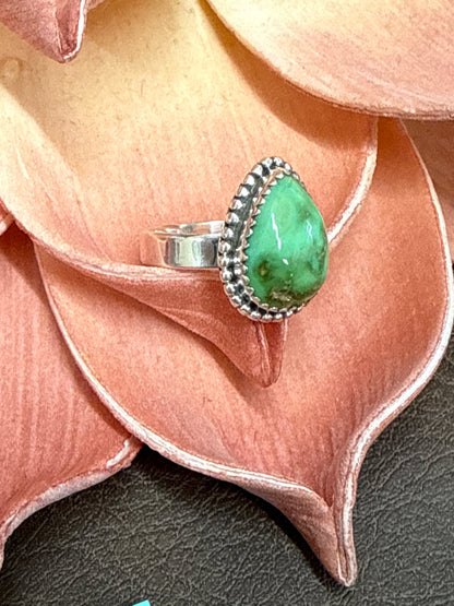 Authentic turquoise ring with sterling silver bezel and adjustable band, artisan boutique jewelry