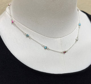 Delicate station necklace with turquoise and cotton candy dahlia stones, everyday western inspired jewelry