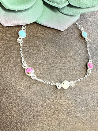 Delicate station bracelet with turquoise and cotton candy dahlia stones, everyday western inspired jewelry