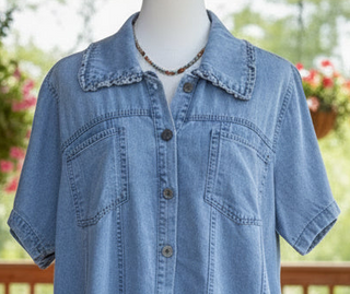 Soft chambray dress with button front and flowy silhouette, breathable everyday boutique dress