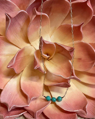 Cripple Creek turquoise necklace with large beads on bronze chain statement jewelry