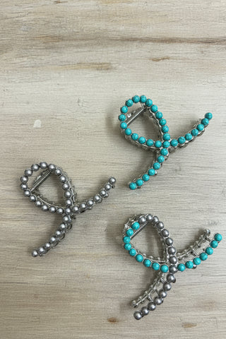 western claw hair clip with beaded detail silver tone hair accessory silver, turquoise, or silver/turquoise options