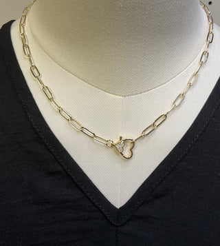 14k gold plated paperclip chain necklace heart clasp cz detail boutique jewelry