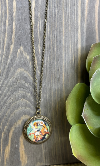 vintage cowgirl pendant necklace bronze bezel western jewelry
