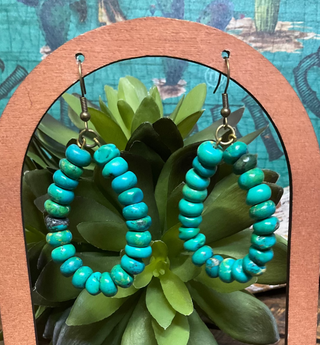 Teardrop French hook earrings featuring green turquoise rondelle beads, lightweight western-inspired design