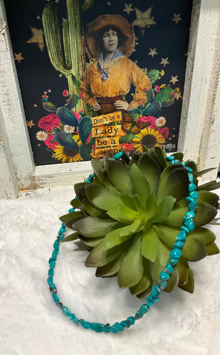 Fayette faux turquoise necklace with polished Southwestern-style stones, 16 inch turquoise look necklace from Dirt Road Dolls Boutique.