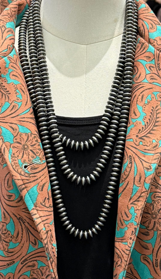 Triple strand pearl necklace with saucer beads statement layered jewelry