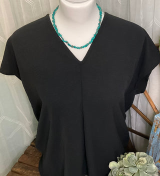 Fayette faux turquoise necklace with polished Southwestern-style stones, 16 inch turquoise look necklace from Dirt Road Dolls Boutique.
