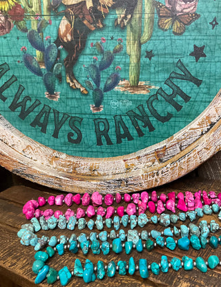 chunky bead necklace statement western jewelry in turquoise, blue turquoise, and hot pink