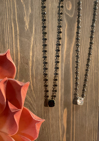 Austrian crystal pendant necklace with cushion cut stone on beaded chain