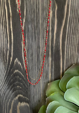 red beaded gold necklace layered dainty statement piece
