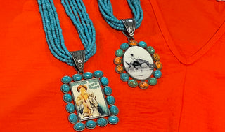 Dust and Denim necklace with six strands of turquoise beads bold layered look