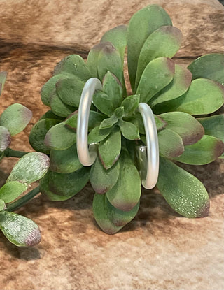 silver satin finish hoop earrings 1.75 inch lightweight everyday minimalist boutique jewelry