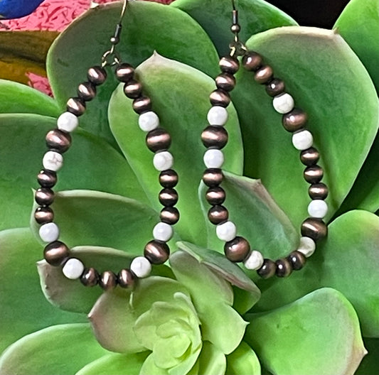 Copper Navajo Pearl with White Stone Teardrop Earrings